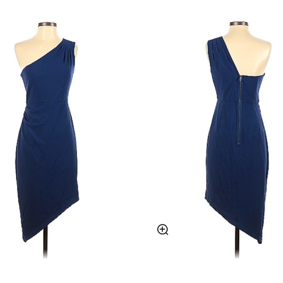 BCBGMAXAZRIA BLUE DEPTH LESLIE ONE-SHOULDER DRESS ASYMMETRICAL BODYCON SZ. 2 - Picture 2 of 16